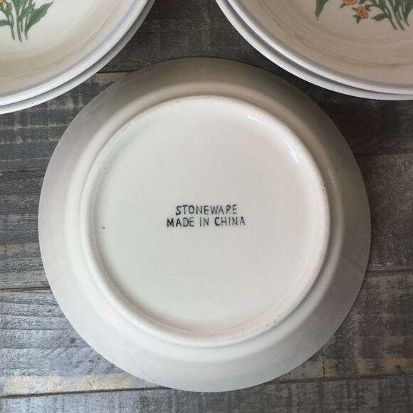 Vintage Kitchen Pink Tulip 6 7/8" Stoneware Dinner Bowls Set Of 5 - Picture 2 of 6